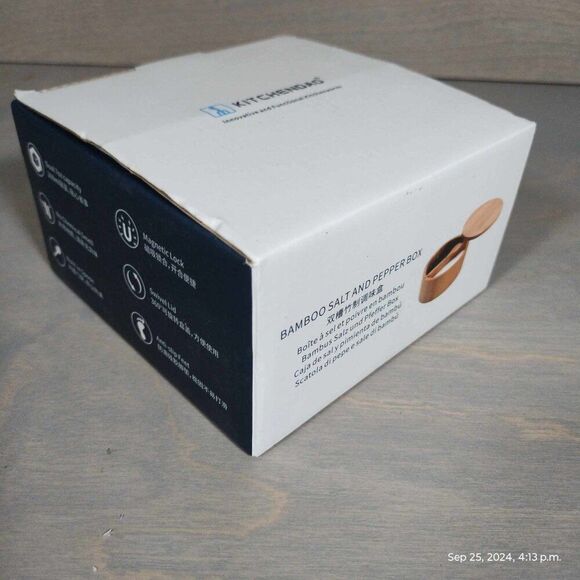 BNIB Bamboo spices circular box with rotating lid, encompassed‎ spoon non toxic - Picture 11 of 14
